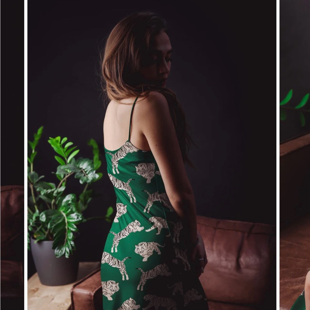 Silk Slip Dress with Tiger Print